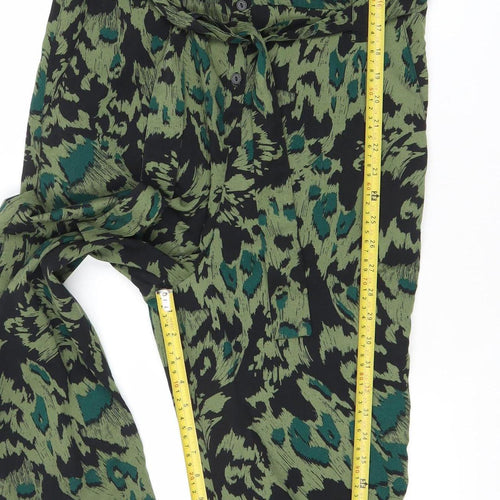 Topshop Womens Green Black Animal Print Jumpsuit UK 8 V-Neck Short Sleeve