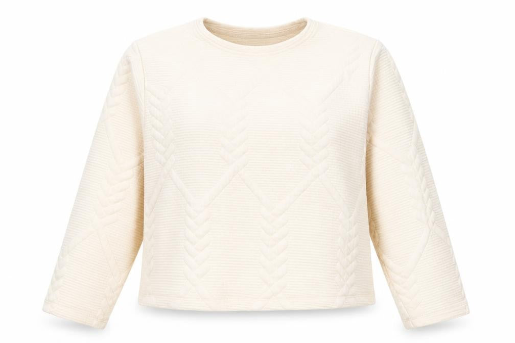Front view of Gallery Women Ivory Long Sleeve Pullover Sweatshirt Medium