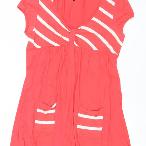 Topshop Womens Red Stripe Skater Dress Size 14 Cotton Modal Casual