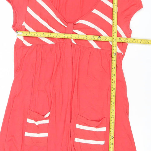 Topshop Womens Red Stripe Skater Dress Size 14 Cotton Modal Casual