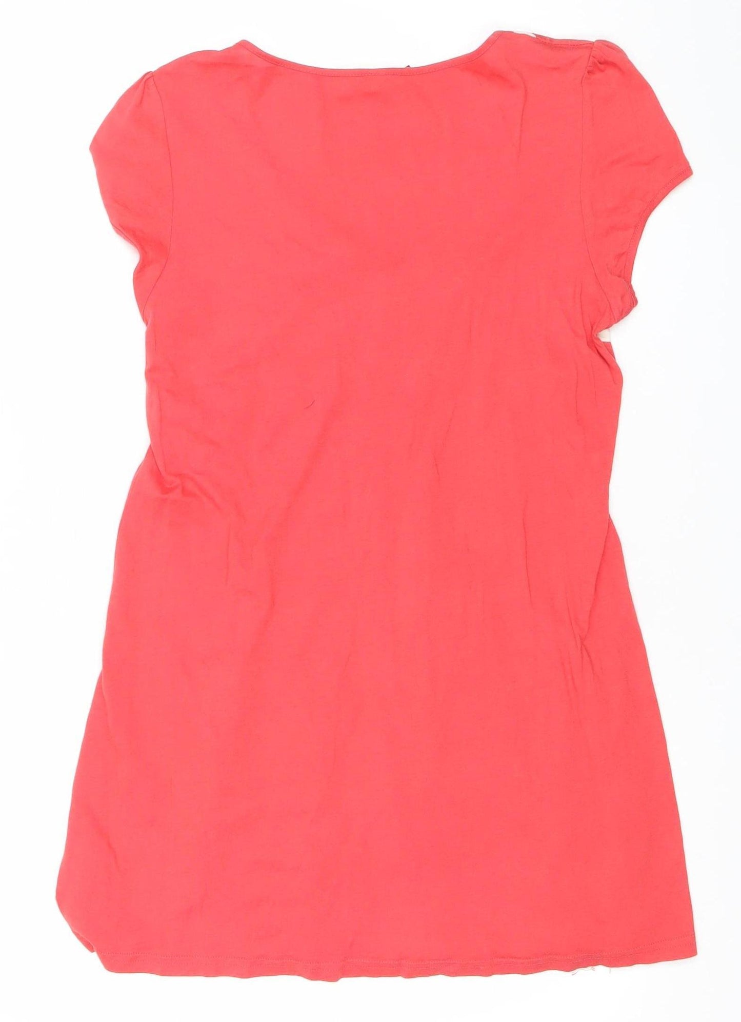 Topshop Womens Red Stripe Skater Dress Size 14 Cotton Modal Casual