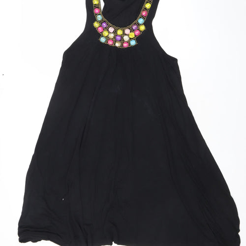 Limited Womens Black Beaded Trapeze Party Dress Size 12