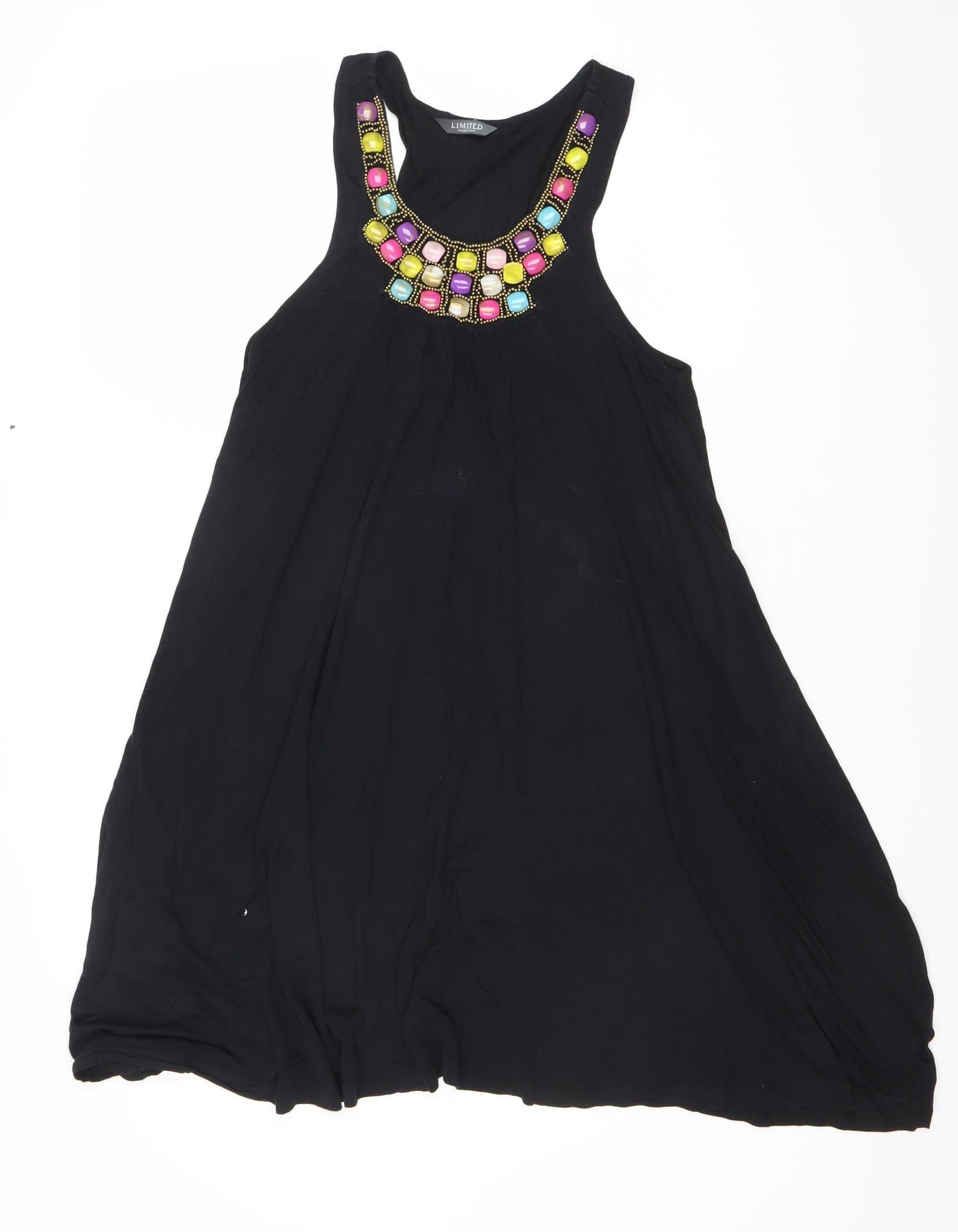 Limited Womens Black Beaded Trapeze Party Dress Size 12