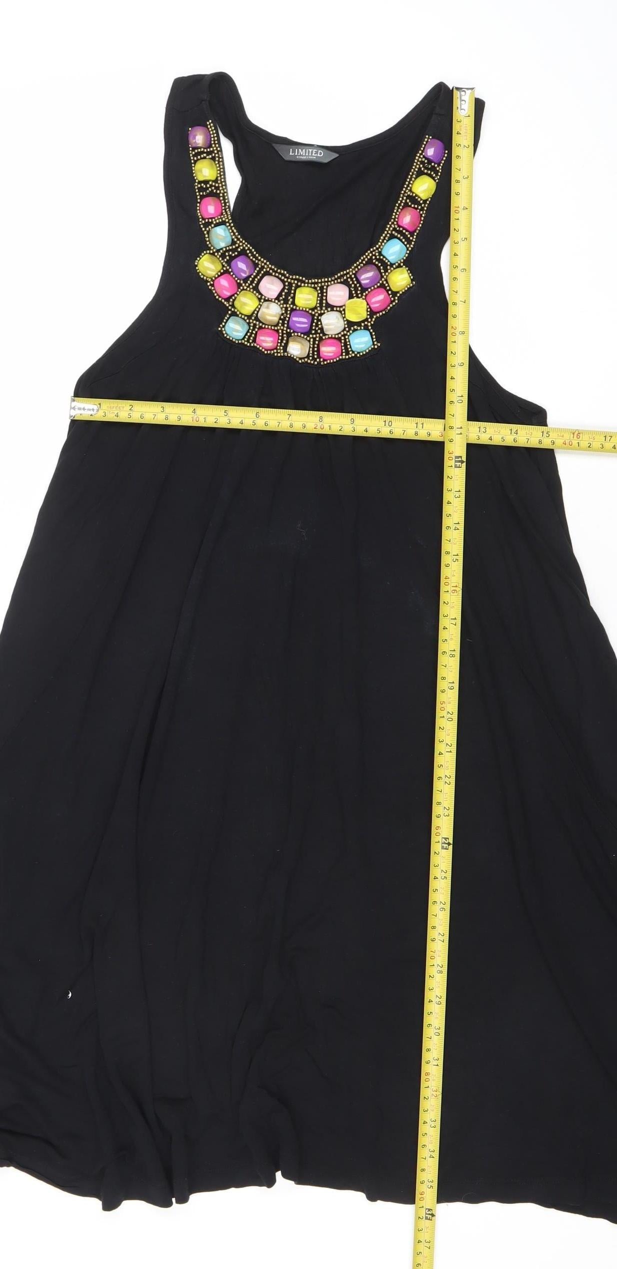 Limited Womens Black Beaded Trapeze Party Dress Size 12