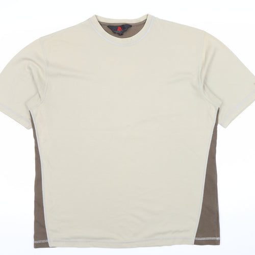 One Valley Men’s Beige Crew Neck Short Sleeve T-Shirt L Cotton Blend