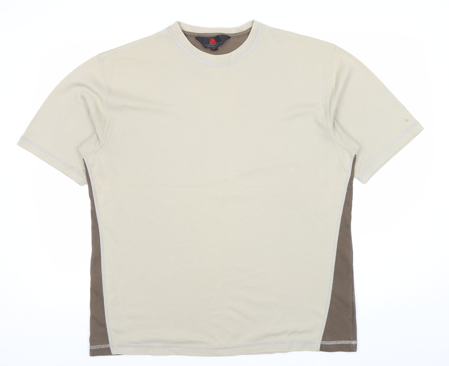 One Valley Men’s Beige Crew Neck Short Sleeve T-Shirt L Cotton Blend