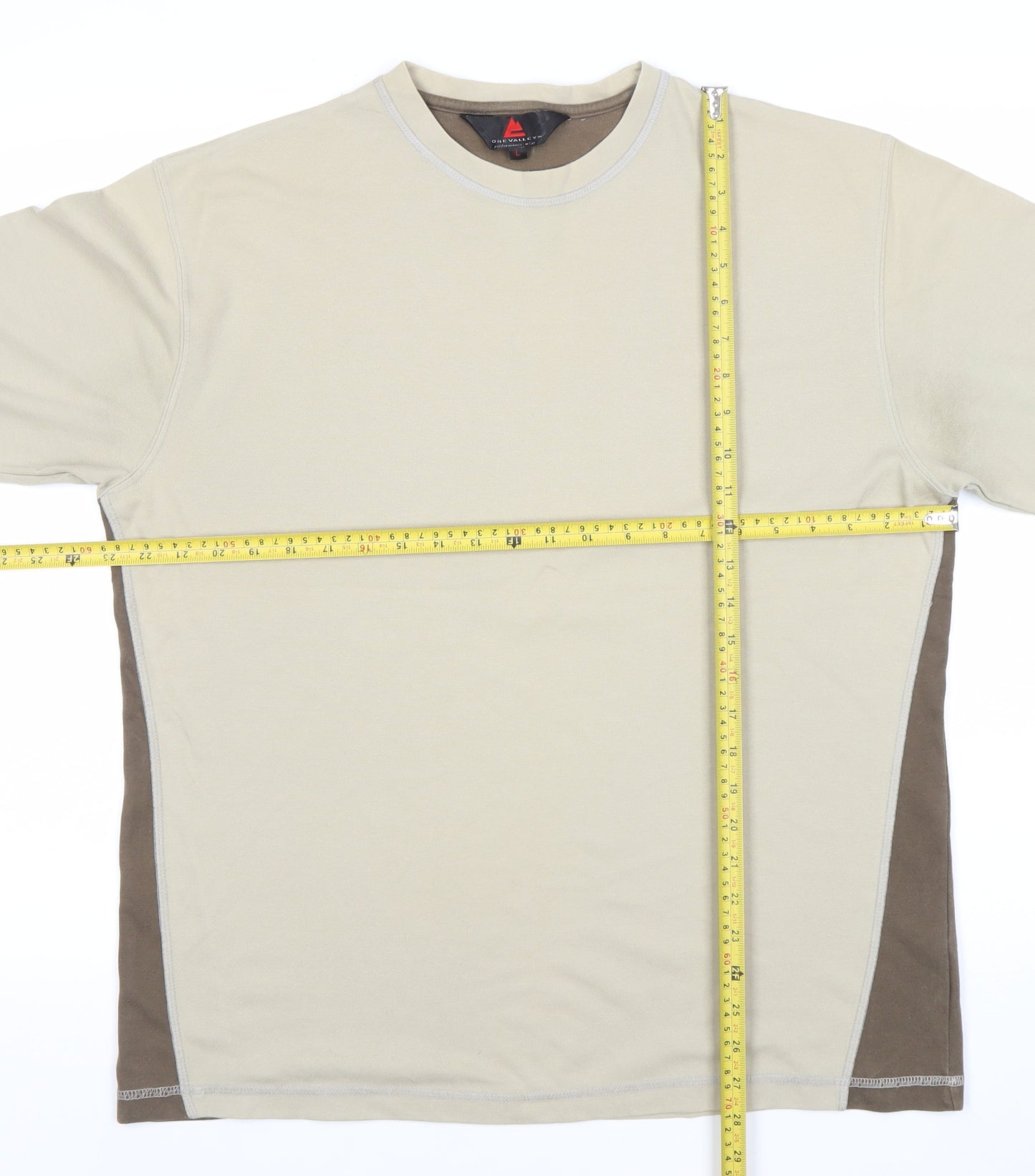 One Valley Men’s Beige Crew Neck Short Sleeve T-Shirt L Cotton Blend
