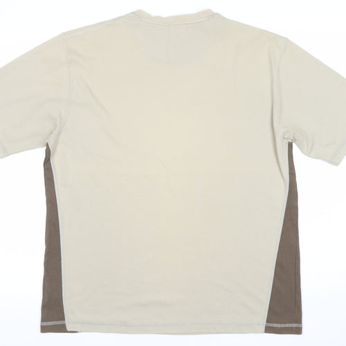 One Valley Men’s Beige Crew Neck Short Sleeve T-Shirt L Cotton Blend