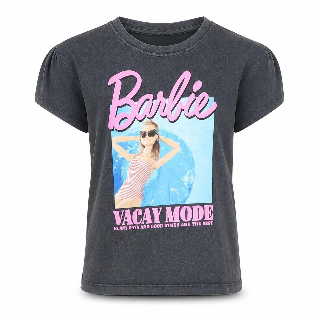 Zara Girls Black Barbie Graphic T-Shirt 9-10 Years Casual Summer Top