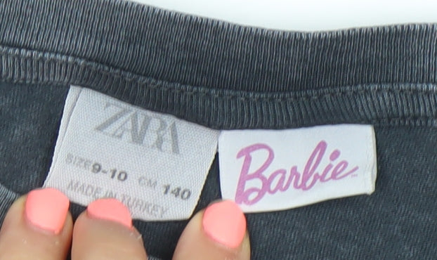 Zara Girls Black Barbie Graphic T-Shirt 9-10 Years Casual Summer Top