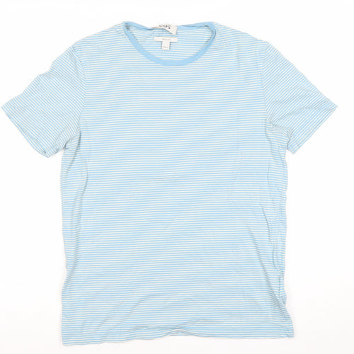 COS Men's Blue Striped Cotton T-Shirt M Regular Fit Crew Neck