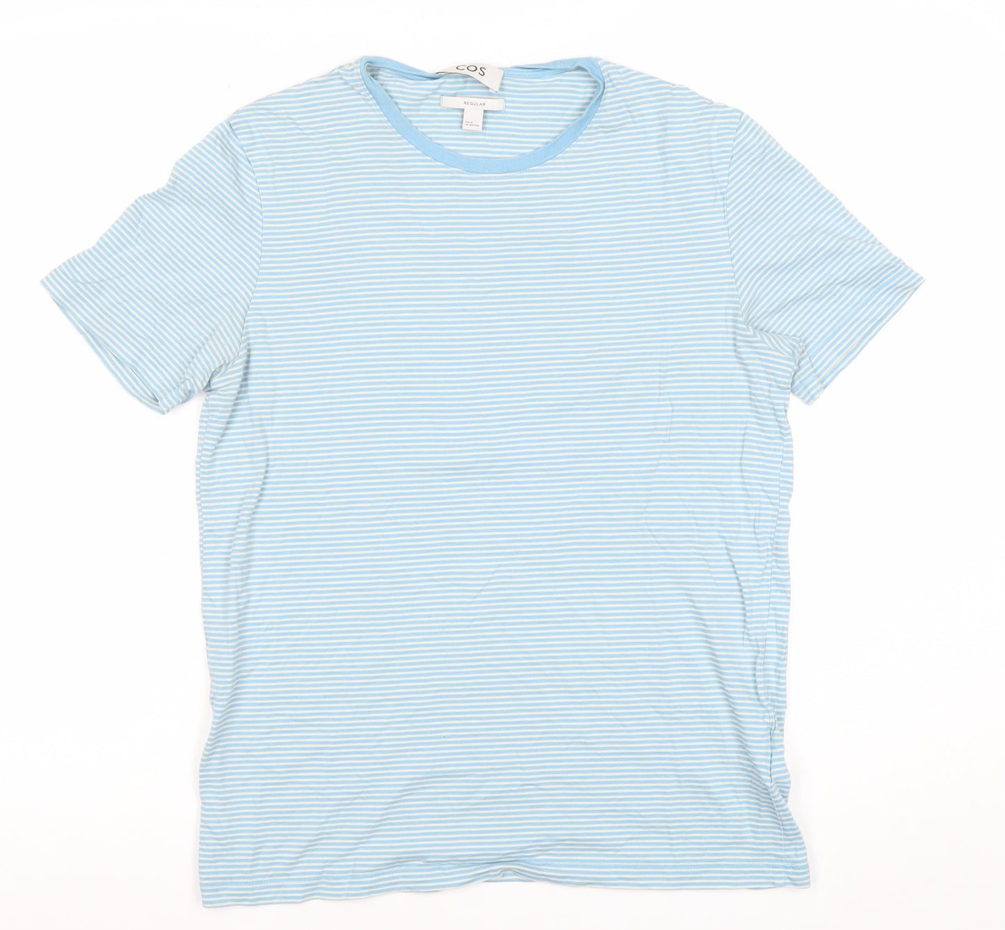 COS Men's Blue Striped Cotton T-Shirt M Regular Fit Crew Neck