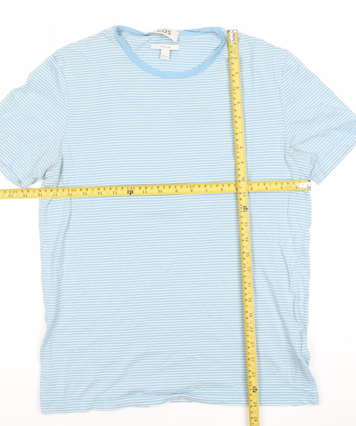 COS Men's Blue Striped Cotton T-Shirt M Regular Fit Crew Neck