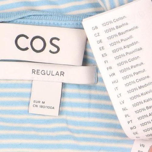 COS Men's Blue Striped Cotton T-Shirt M Regular Fit Crew Neck