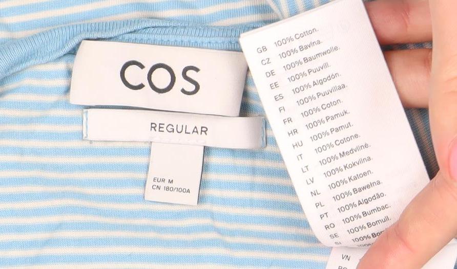 COS Men's Blue Striped Cotton T-Shirt M Regular Fit Crew Neck