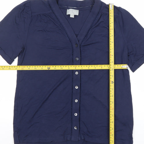 Pure Collection Womens Blue Size 8 Button Up V-Neck Top