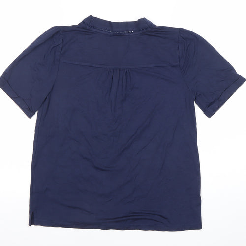 Pure Collection Womens Blue Size 8 Button Up V-Neck Top