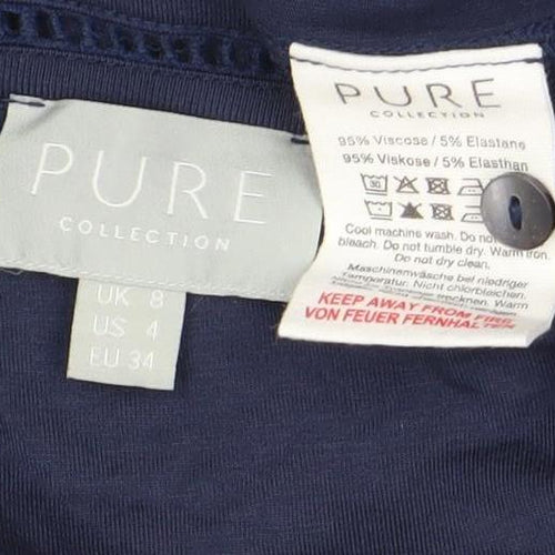 Pure Collection Womens Blue Size 8 Button Up V-Neck Top