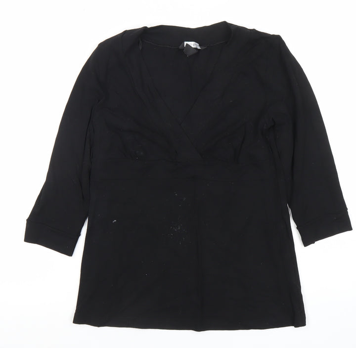 H&M Women Black Wrap Blouse Viscose Stretch M 3/4 Sleeve