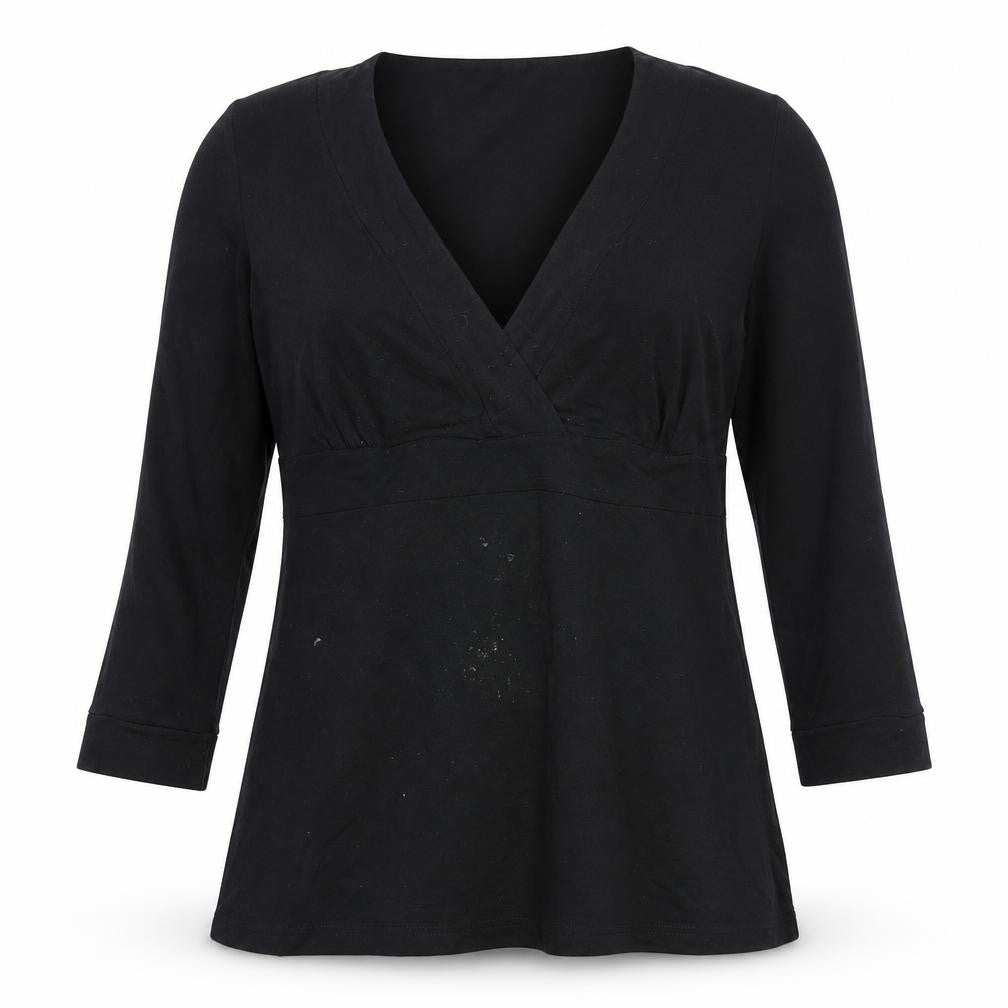 Front view of H&M Women Black Wrap Blouse Viscose Stretch M 3/4 Sleeve