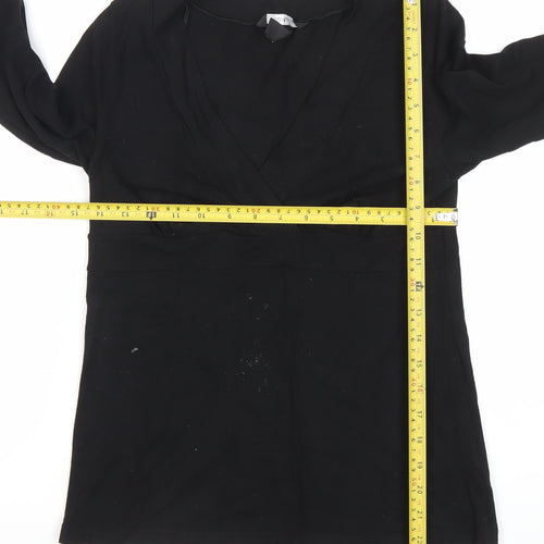 H&M Women Black Wrap Blouse Viscose Stretch M 3/4 Sleeve