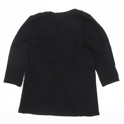 H&M Women Black Wrap Blouse Viscose Stretch M 3/4 Sleeve
