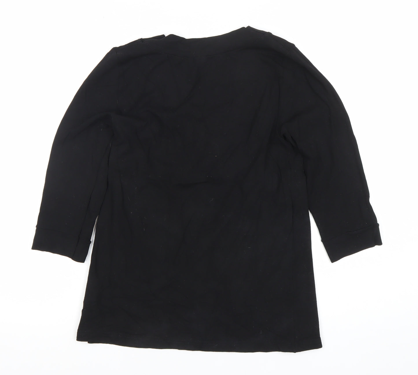 H&M Women Black Wrap Blouse Viscose Stretch M 3/4 Sleeve