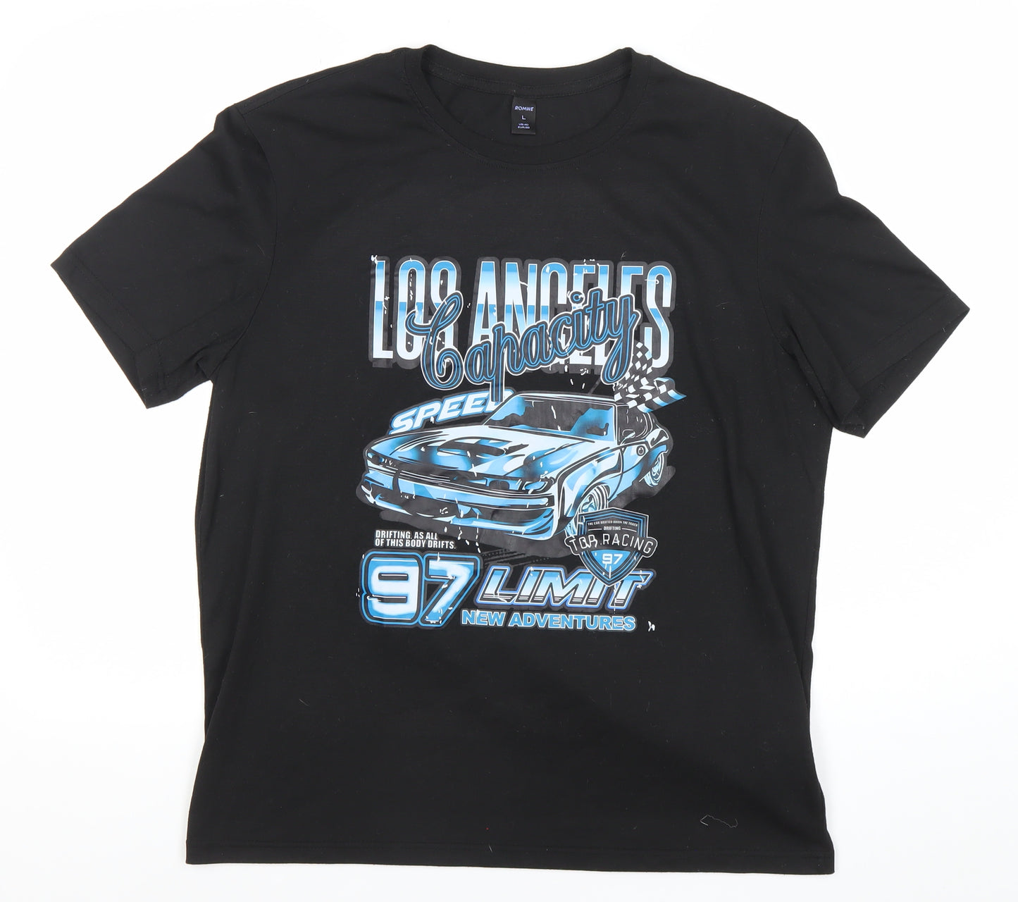 ROMWE Women’s Black Graphic Racing Car Print T-Shirt Size 22