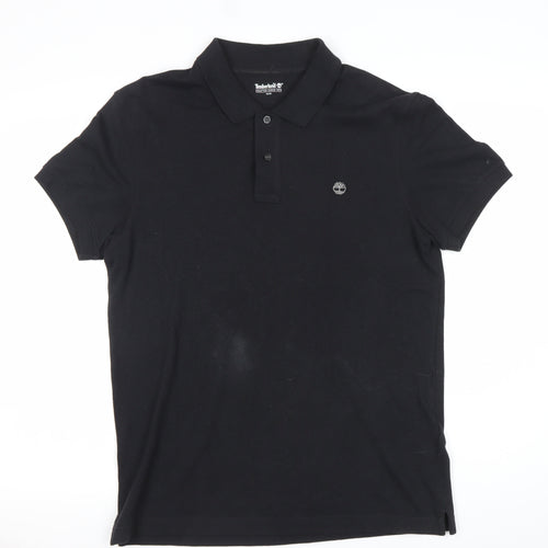 Timberland Men’s Black Cotton Polo Shirt M Regular Fit Logo Casual