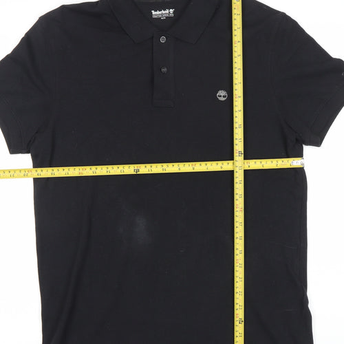 Timberland Men’s Black Cotton Polo Shirt M Regular Fit Logo Casual