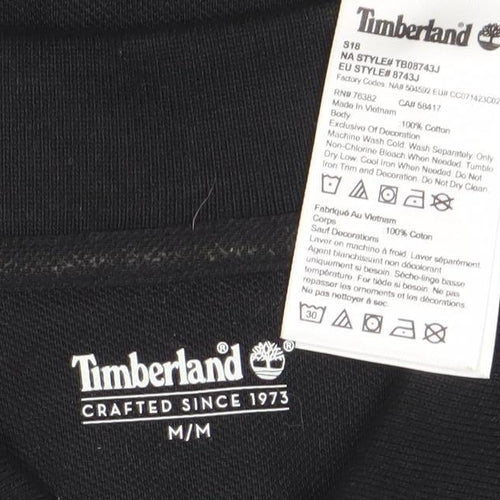 Timberland Men’s Black Cotton Polo Shirt M Regular Fit Logo Casual