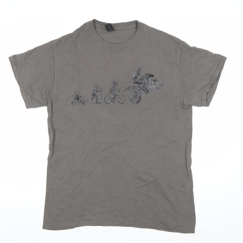 Gildan Men's Grey Graphic Motorcycle T-Shirt Size M Short Sleeve