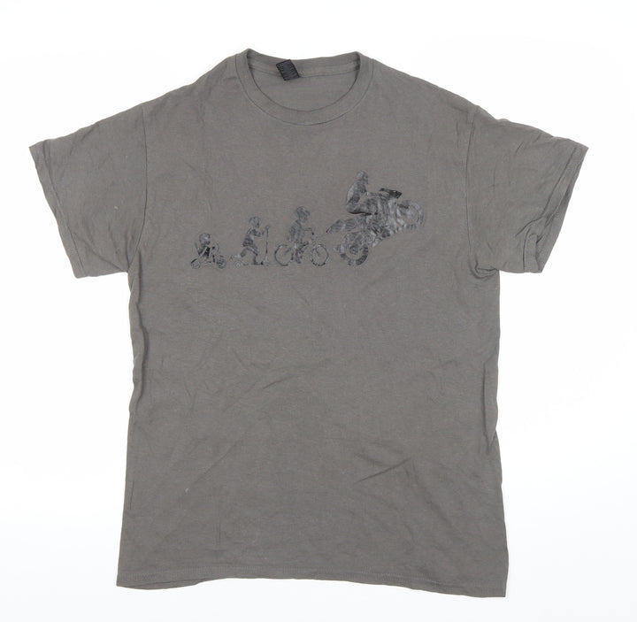 Gildan Men's Grey Graphic Motorcycle T-Shirt Size M Short Sleeve