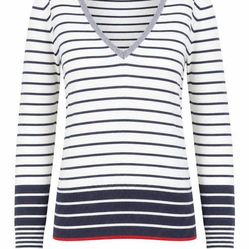 United Colors of Benetton Womens Striped Cotton V-Neck Jumper S