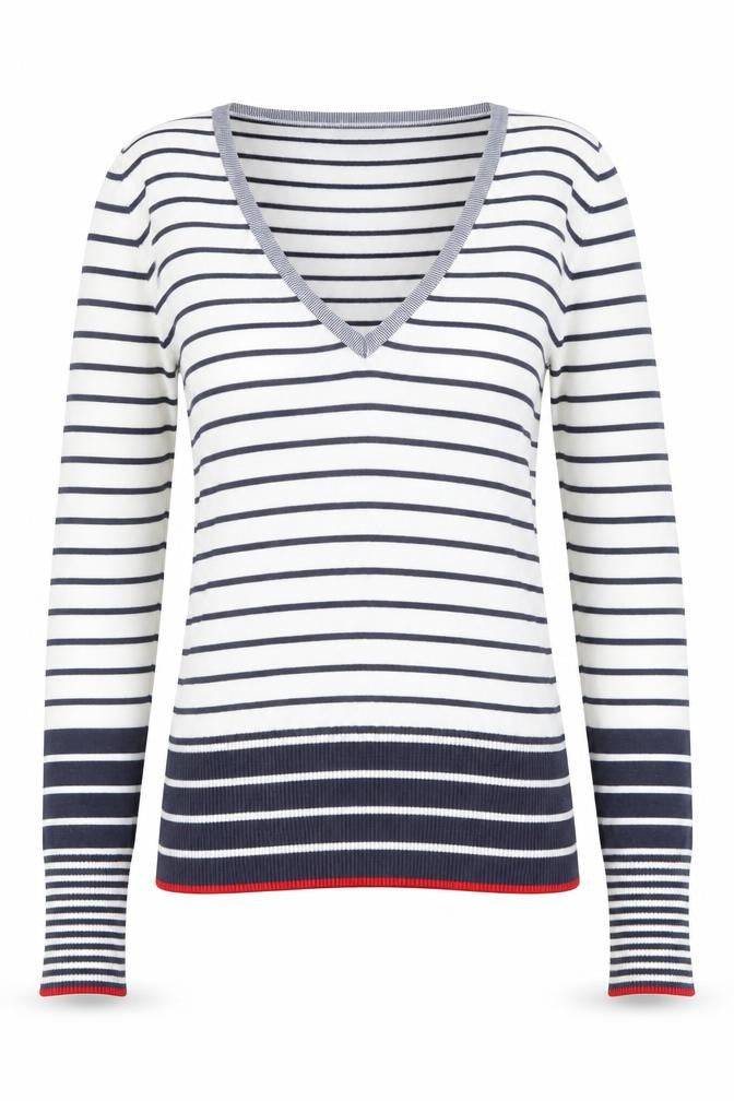 United Colors of Benetton Womens Striped Cotton V-Neck Jumper S