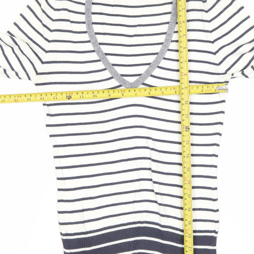 United Colors of Benetton Womens Striped Cotton V-Neck Jumper S