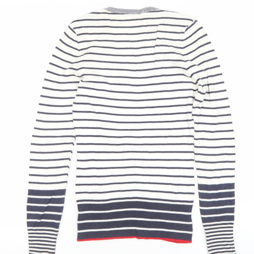 United Colors of Benetton Womens Striped Cotton V-Neck Jumper S