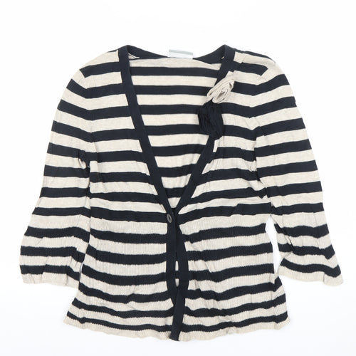 Wallis Women’s Black Beige Striped V-Neck Cardigan S Cotton