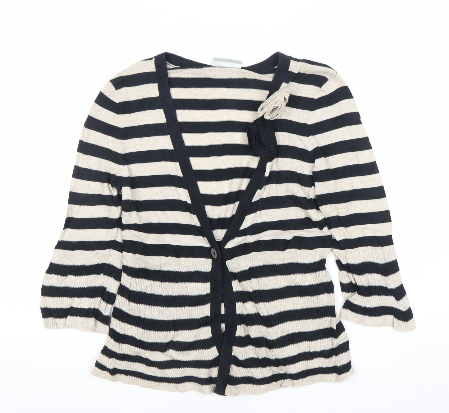 Wallis Women’s Black Beige Striped V-Neck Cardigan S Cotton