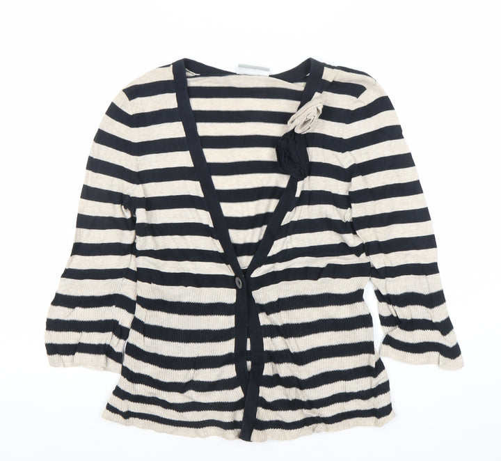 Wallis Women’s Black Beige Striped V-Neck Cardigan S Cotton