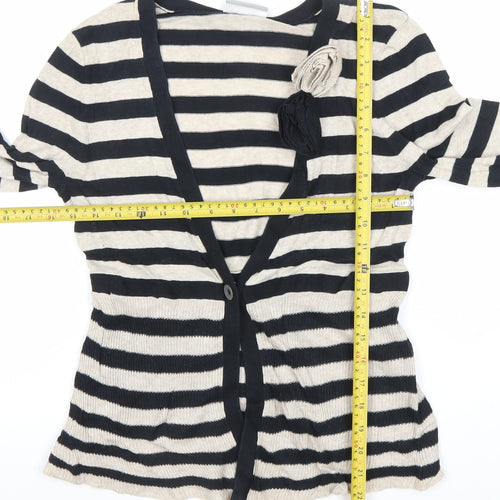 Wallis Women’s Black Beige Striped V-Neck Cardigan S Cotton