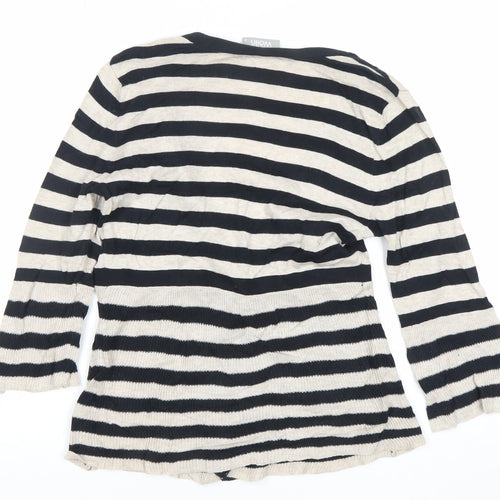 Wallis Women’s Black Beige Striped V-Neck Cardigan S Cotton