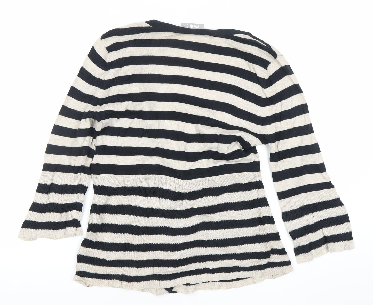Wallis Women’s Black Beige Striped V-Neck Cardigan S Cotton