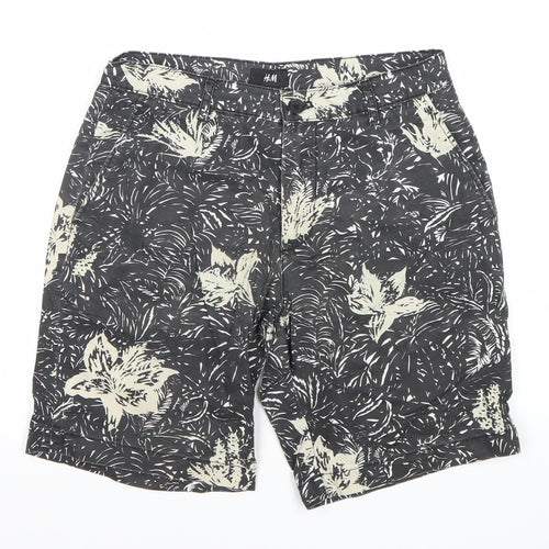 H&M Men’s Black Floral Chino Shorts Size 30R Summer Casual