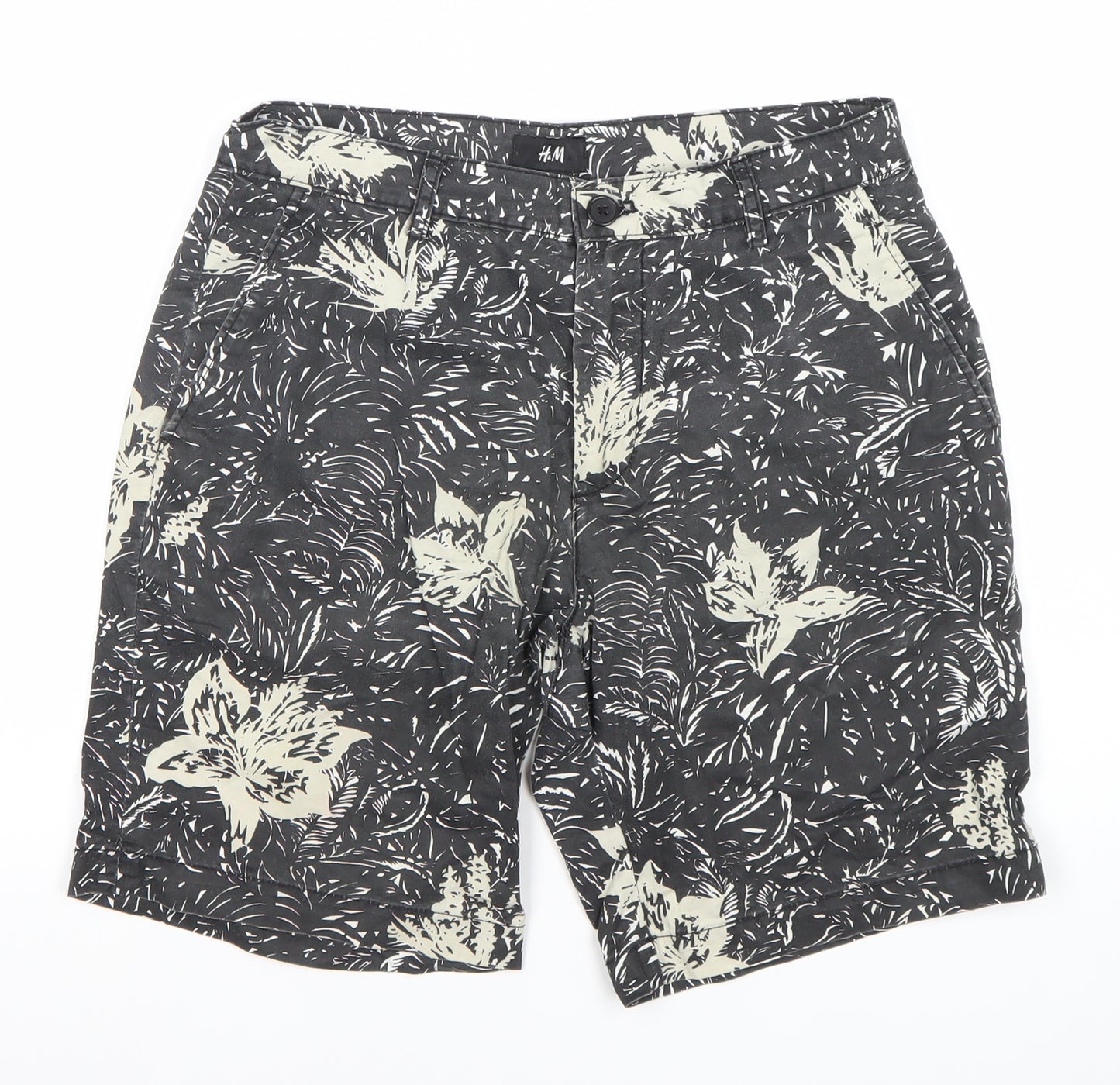 H&M Men’s Black Floral Chino Shorts Size 30R Summer Casual