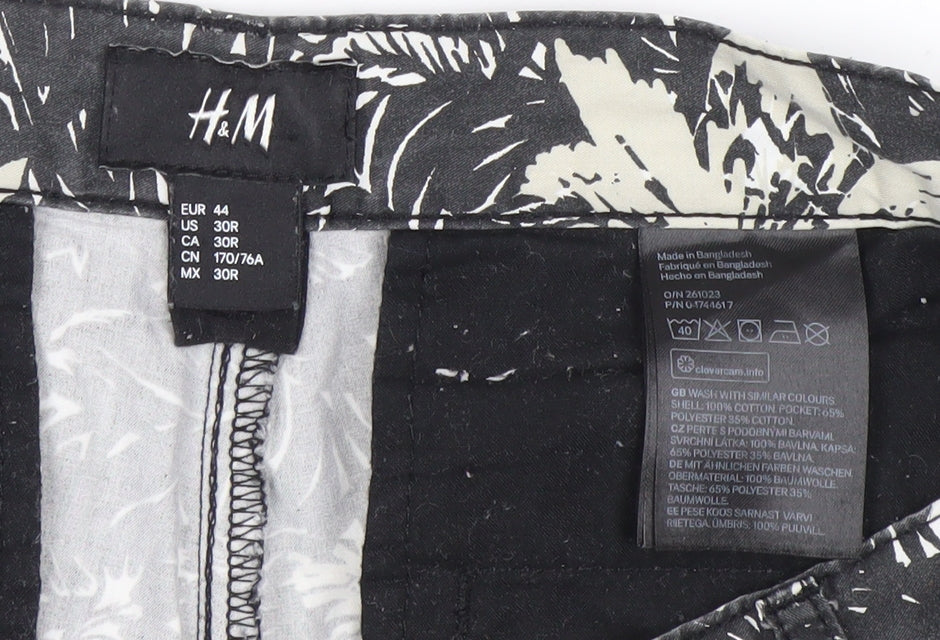H&M Men’s Black Floral Chino Shorts Size 30R Summer Casual