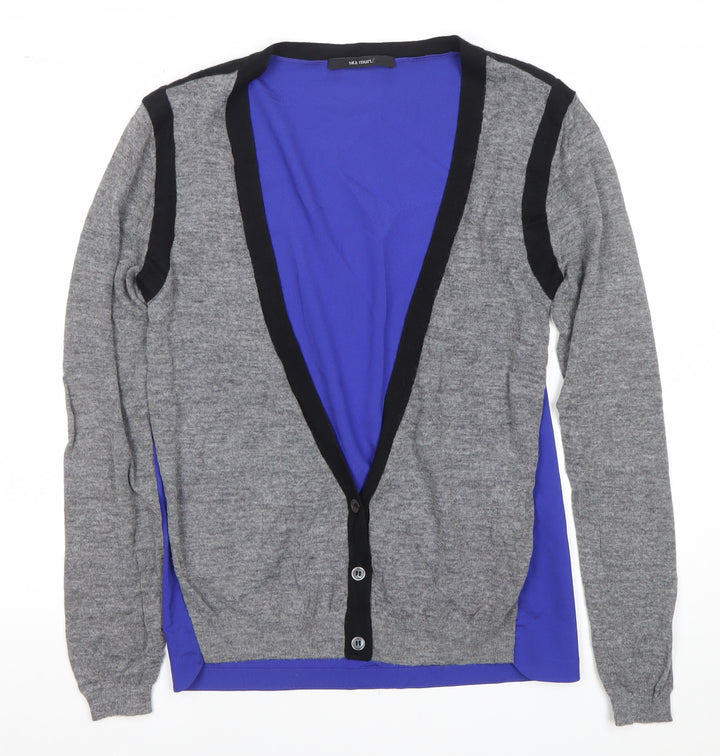Sita Murt Womens Blue Grey Colourblock Wool Blend Cardigan Size 12