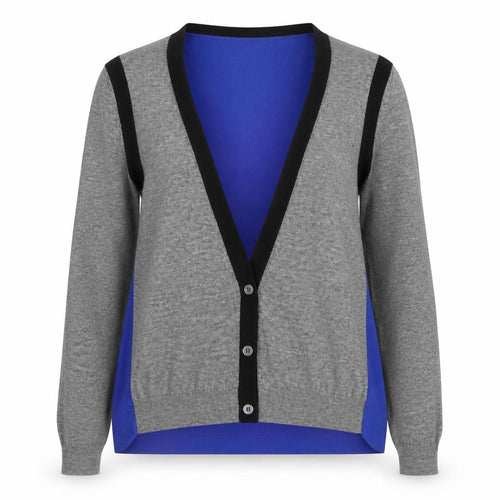 Sita Murt Womens Blue Grey Colourblock Wool Blend Cardigan Size 12