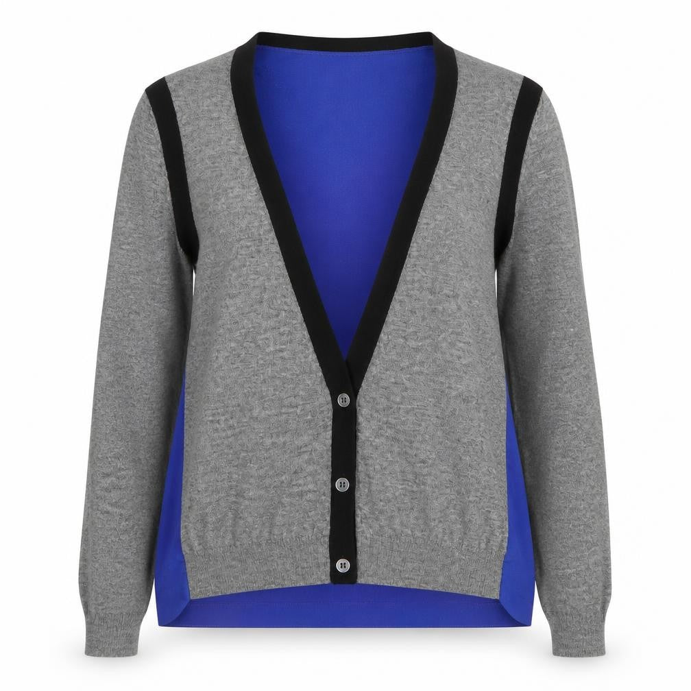 Sita Murt Womens Blue Grey Colourblock Wool Blend Cardigan Size 12