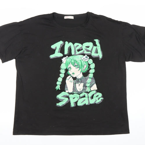 Romwe Womens Black Anime Graphic T-Shirt Size 10 Short Sleeve Crew Neck